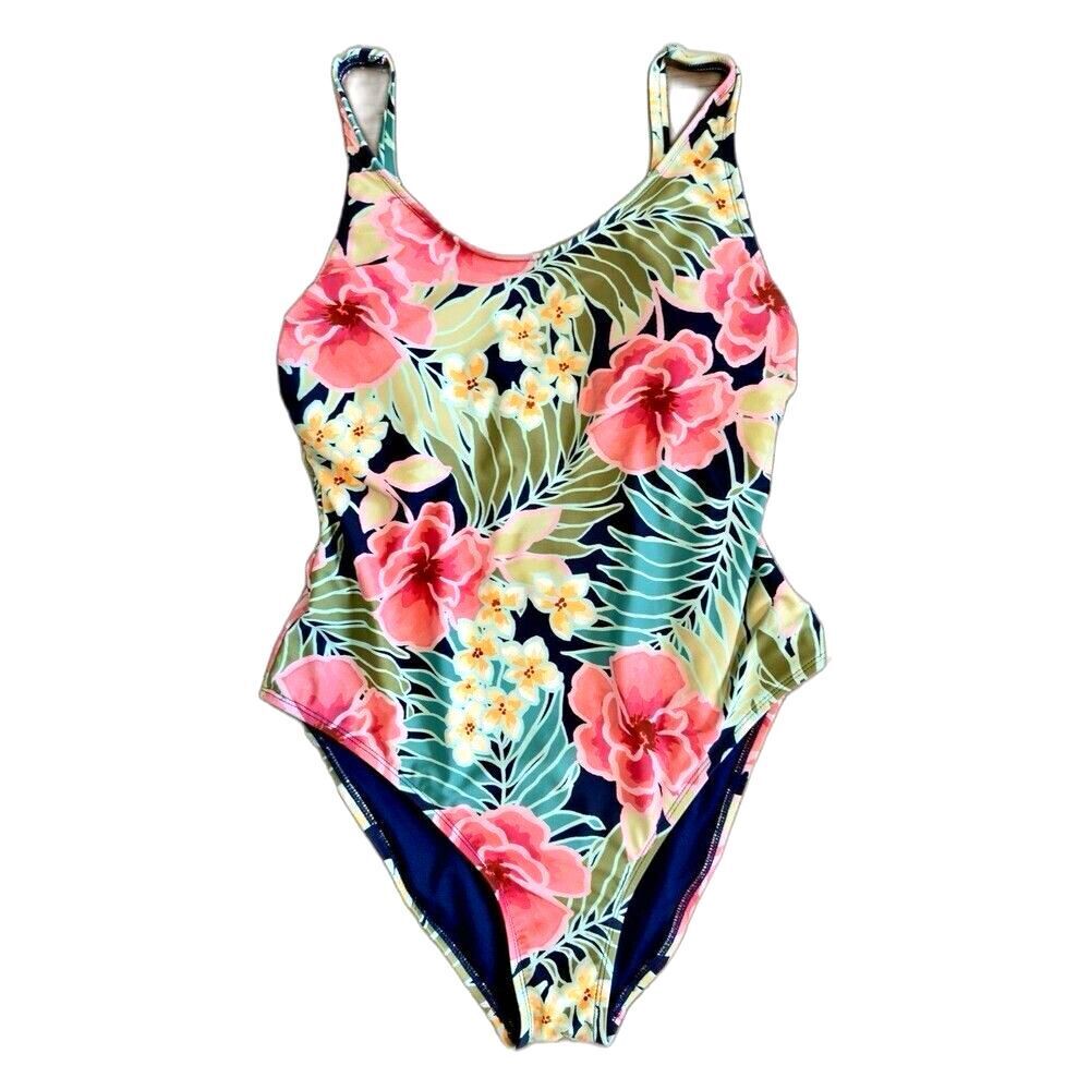 Hurley womans One Piece Swimsuit Sz L UPF 50+ floral print Padded Adjustable